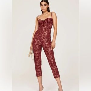 Katie May Venus Spaghetti Strap Corset Top Stretchy Jumpsuit Red & Rose Gold Med